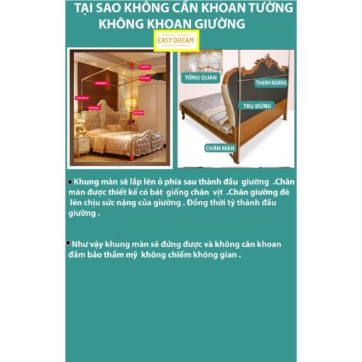 Mùng khung công chúa không khoan tường - Màn khung cao cấp EASY DREAM chống muỗi - Hình ảnh 8
