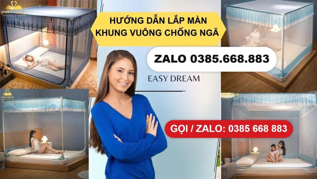 Hướng dẫn lắp màn khung vuông chống ngã - Zalo 0385.668.883