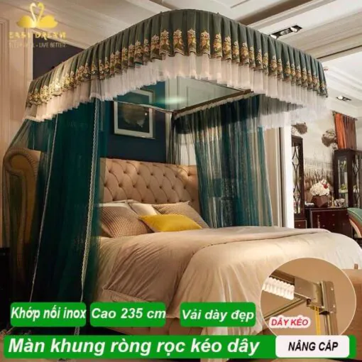 【 BẢN KÉO DÂY RÒNG RỌC 】 Màn khung ròng rọc kéo dây không khoan tường cao cấp EASY DREAM - Mùng ngủ hiện đại chống muỗi - kiểu dáng công chúa